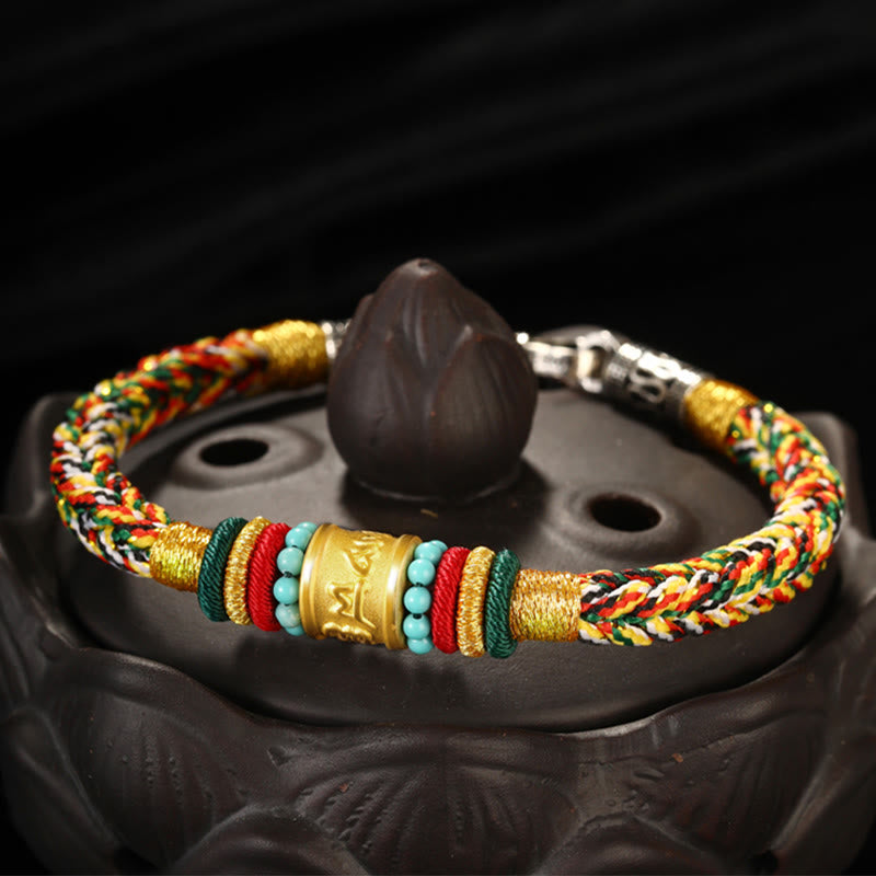 999 Gold Om Mani Padme Hum Handgemachtes Achtfaden-Friedensknotenarmband