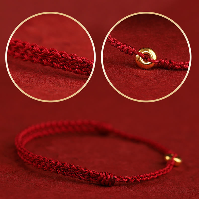 999 Gold Peace Buckle Rotes Schnurarmband für Schutz und Glück