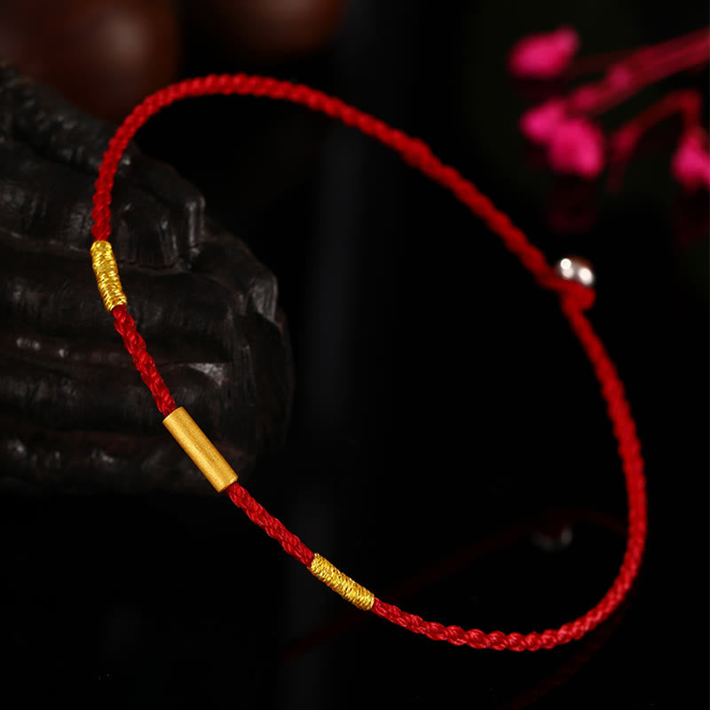 999 Gold Schutzarmband mit roter Schnur Vier Wunschknoten