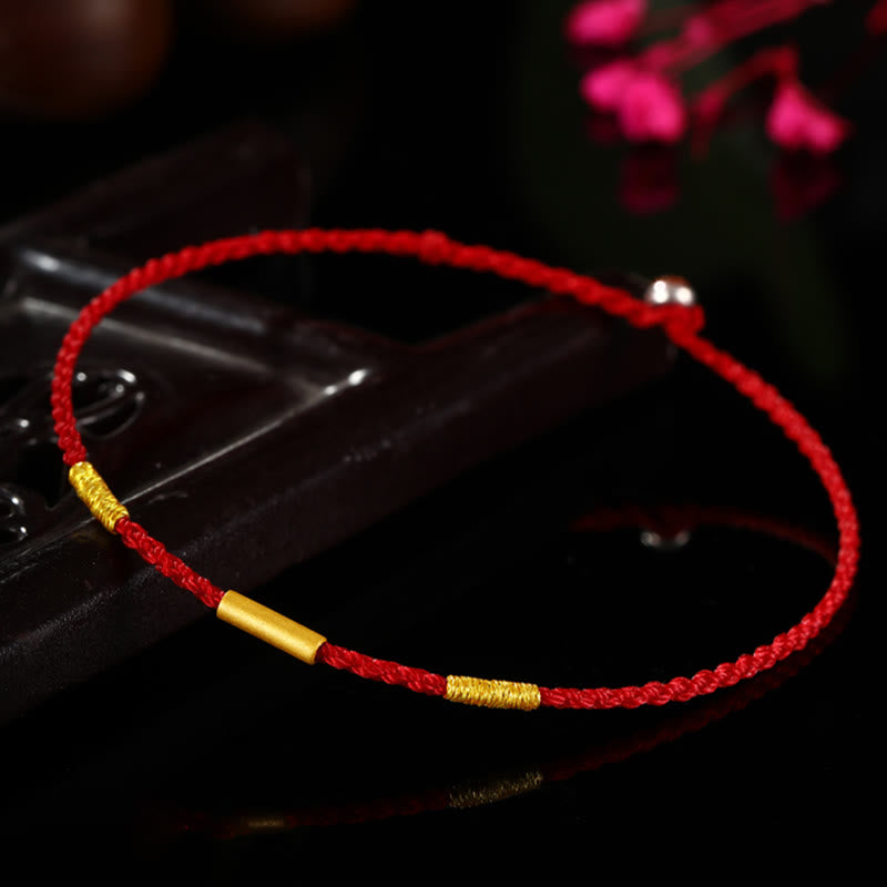 999 Gold Schutzarmband mit roter Schnur Vier Wunschknoten