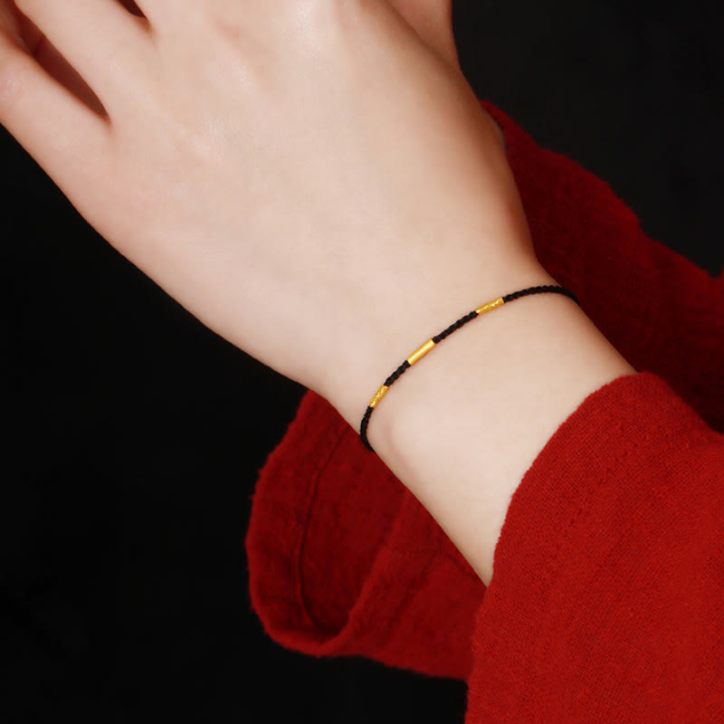 999 Gold Schutzarmband mit roter Schnur Vier Wunschknoten