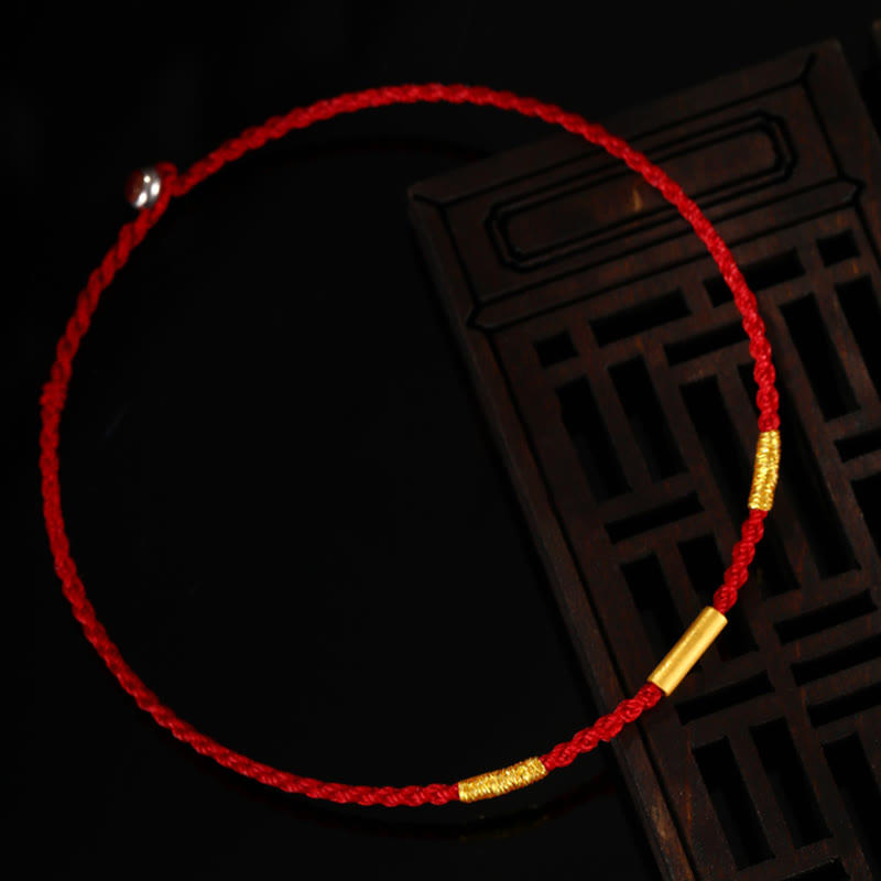 999 Gold Schutzarmband mit roter Schnur Vier Wunschknoten