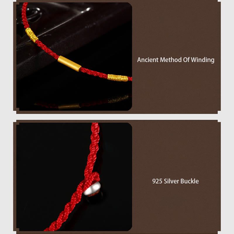 999 Gold Schutzarmband mit roter Schnur Vier Wunschknoten
