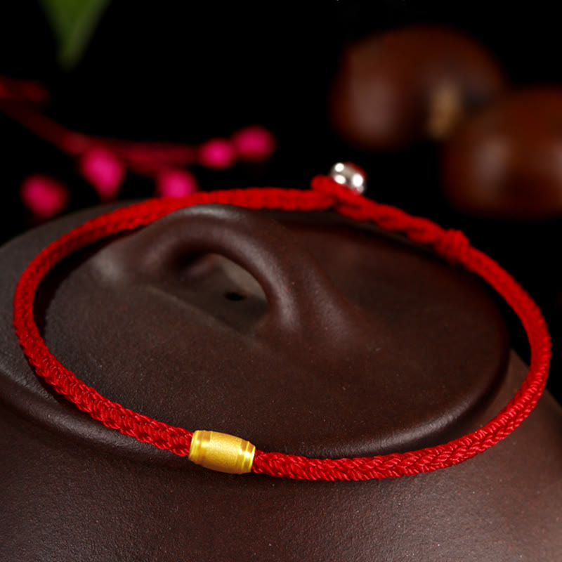 999 Gold-Armband mit rotem Faden und achtfädigem Friedensknoten