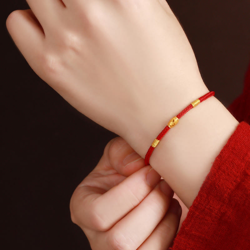 999 Gold-Armband mit rotem Faden und achtfädigem Friedensknoten