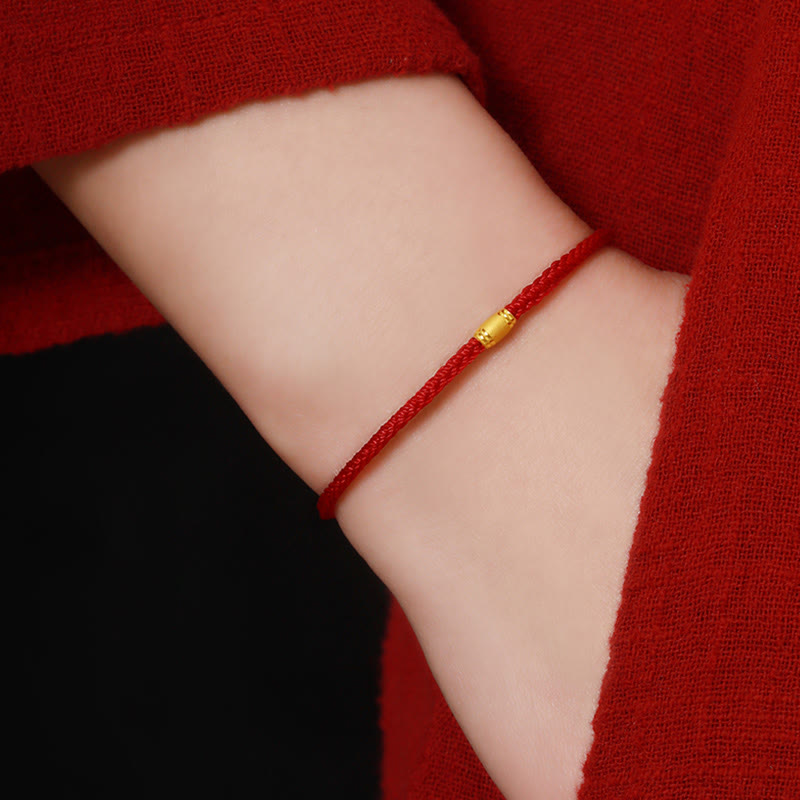 999 Gold-Armband mit rotem Faden und achtfädigem Friedensknoten