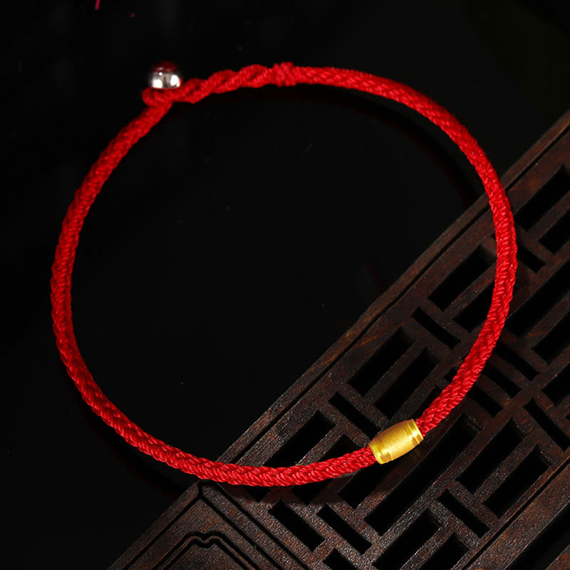 999 Gold-Armband mit rotem Faden und achtfädigem Friedensknoten