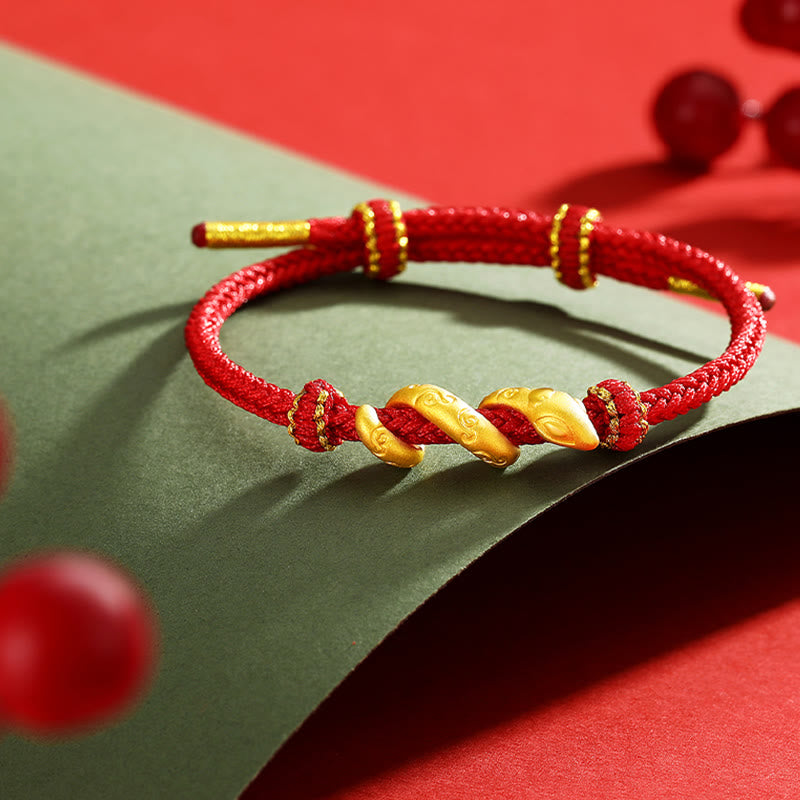 999 Gold &amp; Rote Schnur Schlangenschutzarmband