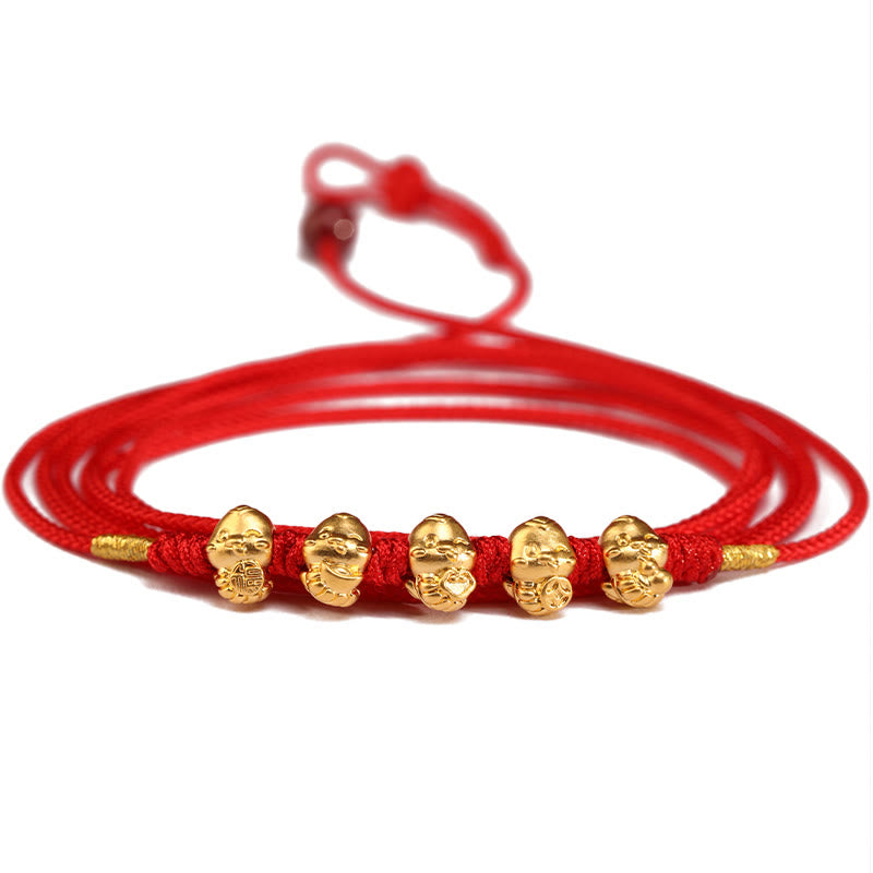 Bauchkette aus 999er Gold mit roter Schlangenschnur für Schutz und Wohlstand