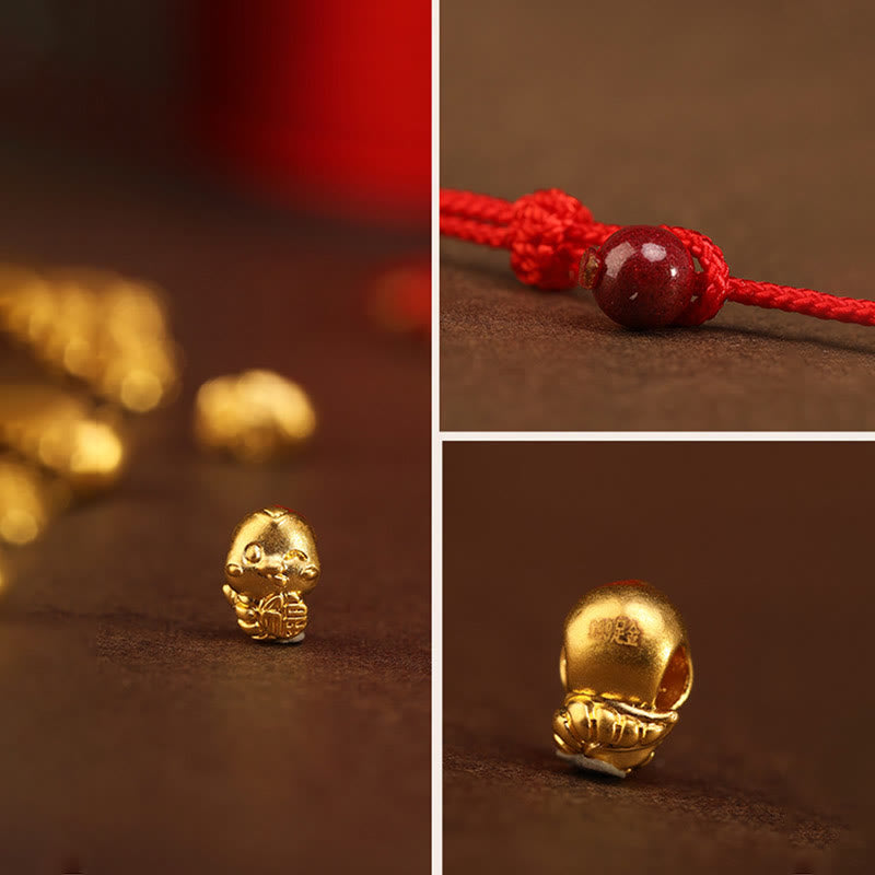 Bauchkette aus 999er Gold mit roter Schlangenschnur für Schutz und Wohlstand