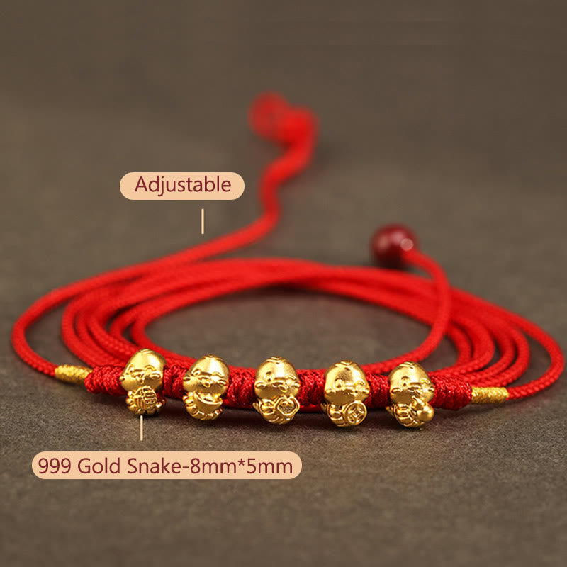 Bauchkette aus 999er Gold mit roter Schlangenschnur für Schutz und Wohlstand
