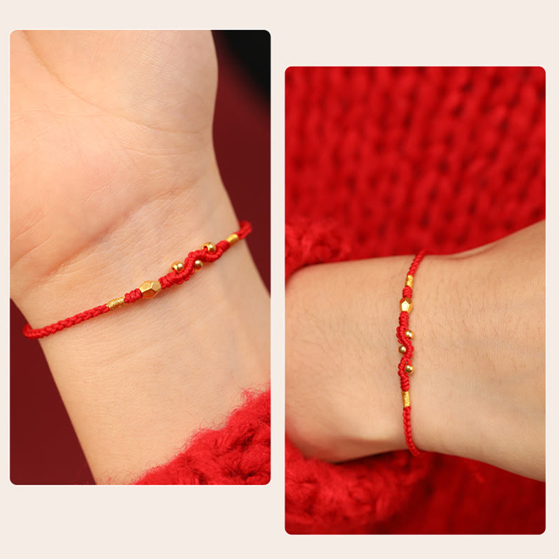999 Gold Schlangen-Schutzarmband mit roter Schnur