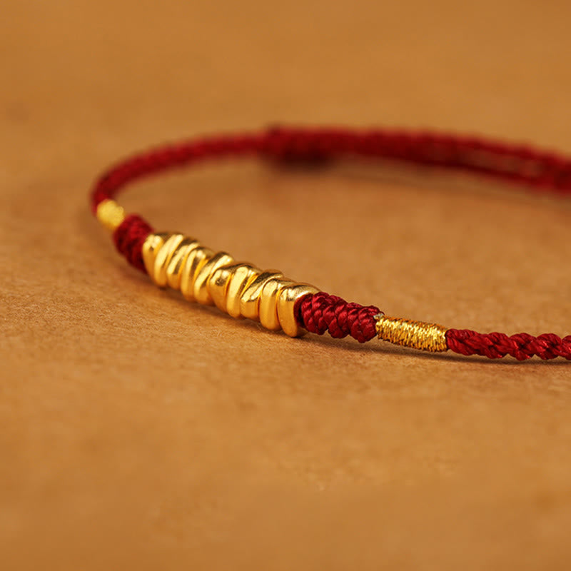 Ultradünnes geflochtenes rotes Schnurarmband aus 999er Gold