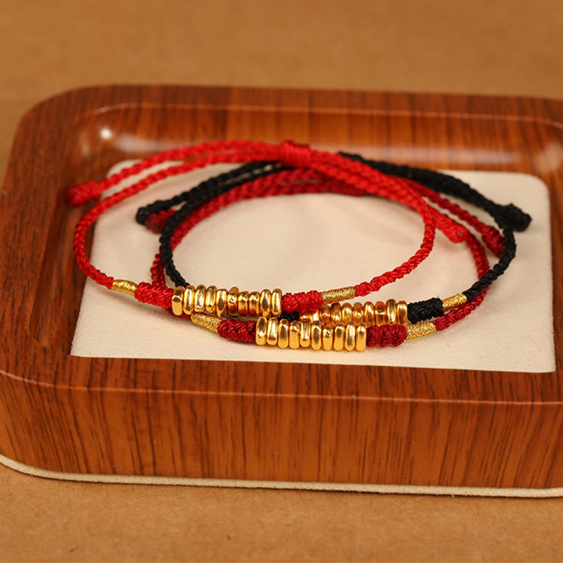 Ultradünnes geflochtenes rotes Schnurarmband aus 999er Gold
