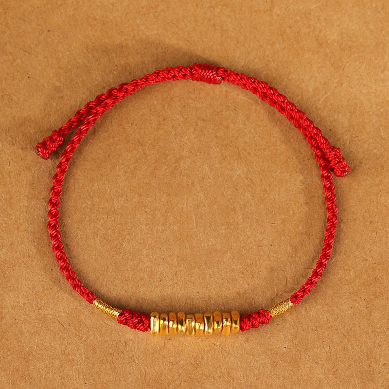 Ultradünnes geflochtenes rotes Schnurarmband aus 999er Gold