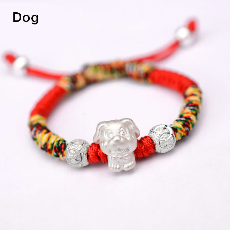 999 Sterling Silber Chinesisches Sternzeichen Kinder Rotes Seil Glücksarmband