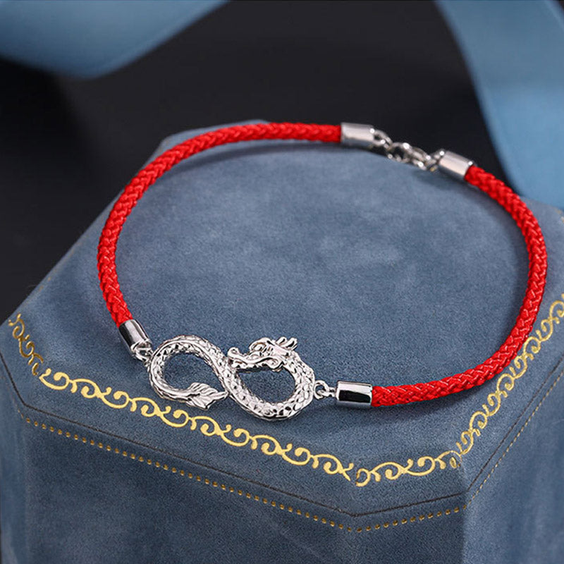 Drachenarmband aus 999er Sterlingsilber mit Endlosknoten für Glück und Schutz
