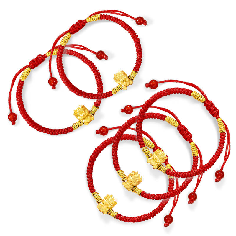 Drachenarmband aus 999er Sterlingsilber mit roter Schnur für Glück