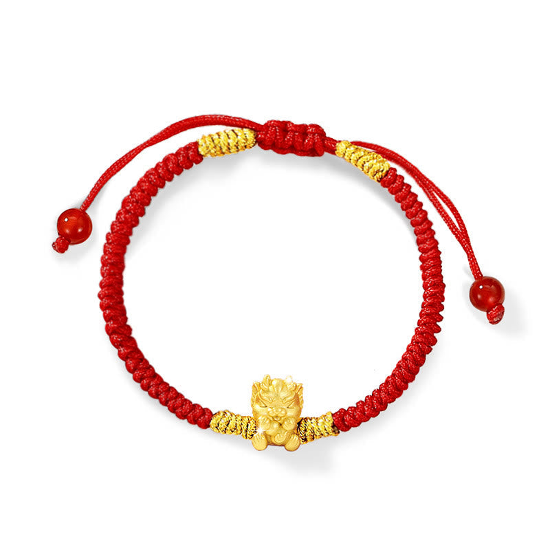 Drachenarmband aus 999er Sterlingsilber mit roter Schnur für Glück