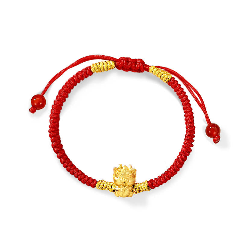 Drachenarmband aus 999er Sterlingsilber mit roter Schnur für Glück