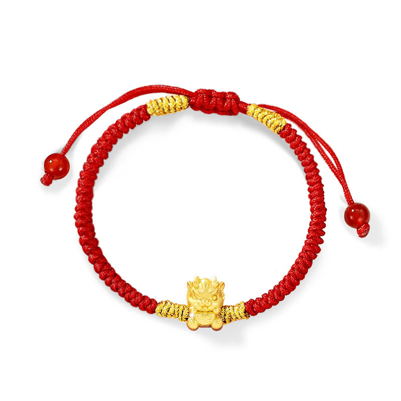 Drachenarmband aus 999er Sterlingsilber mit roter Schnur für Glück