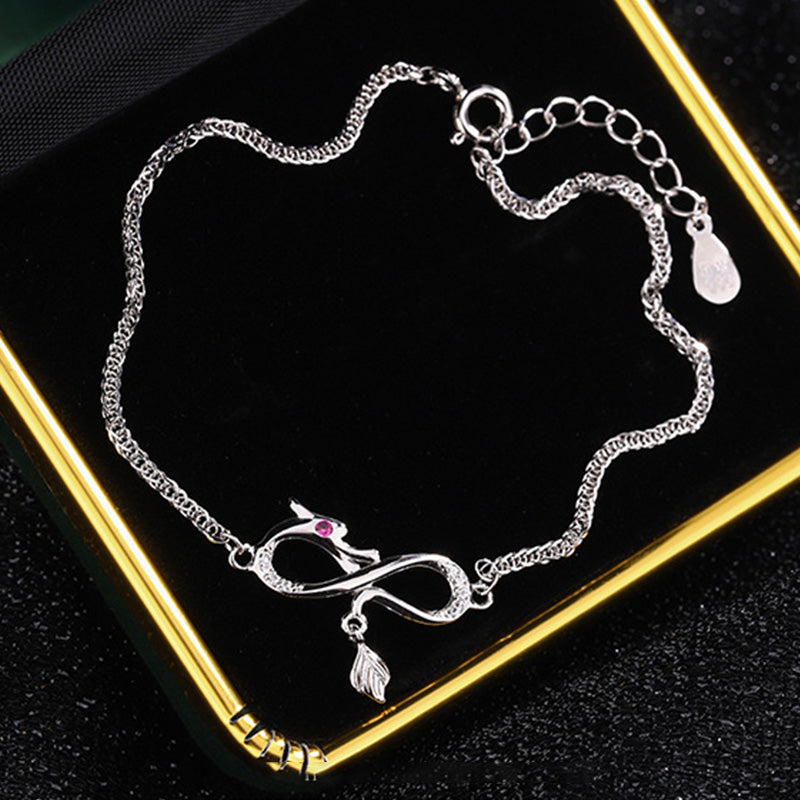 Drachenarmband aus 999er Sterlingsilber mit Zirkon-Endlosknoten-Anhänger