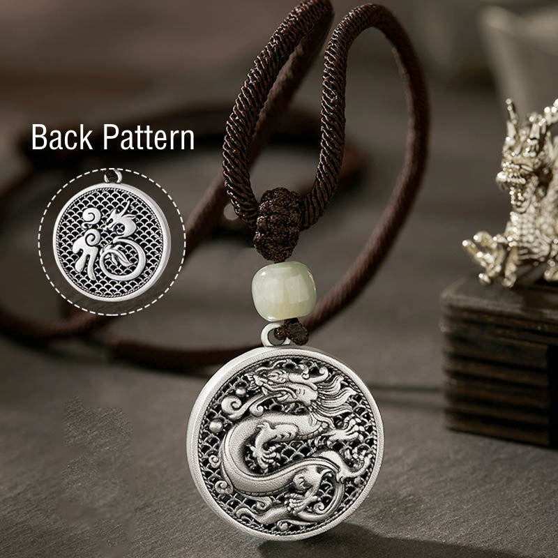 999 Sterling Silber Dragon Fu Charakter Hetian Jade Halskette