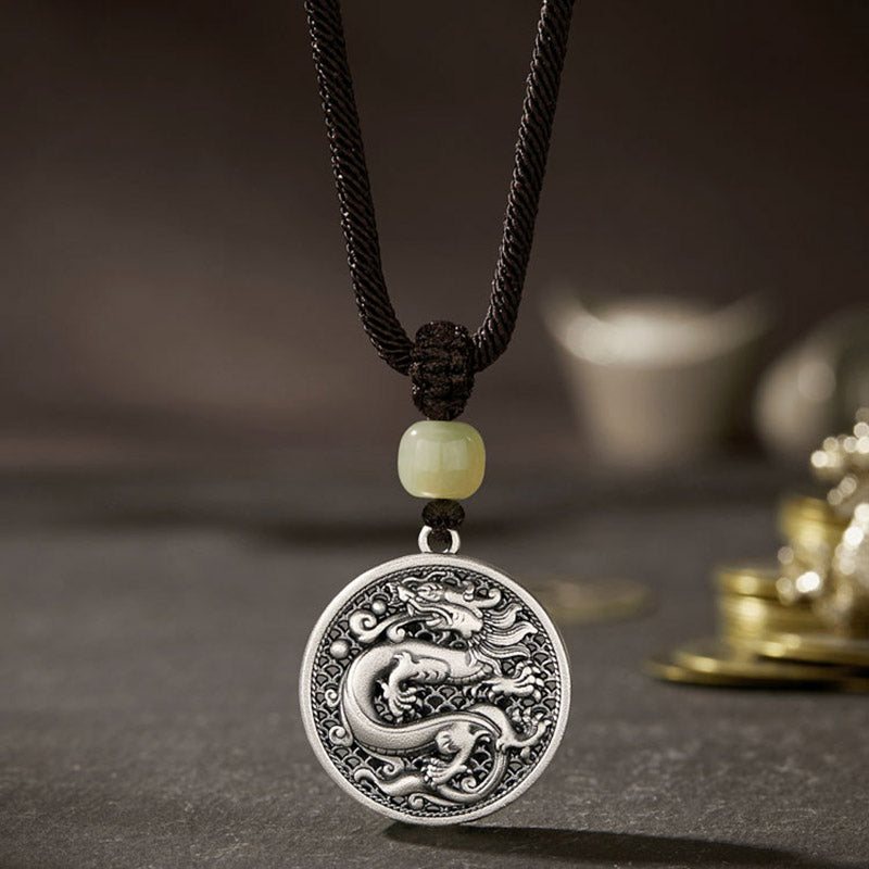 999 Sterling Silber Dragon Fu Charakter Hetian Jade Halskette
