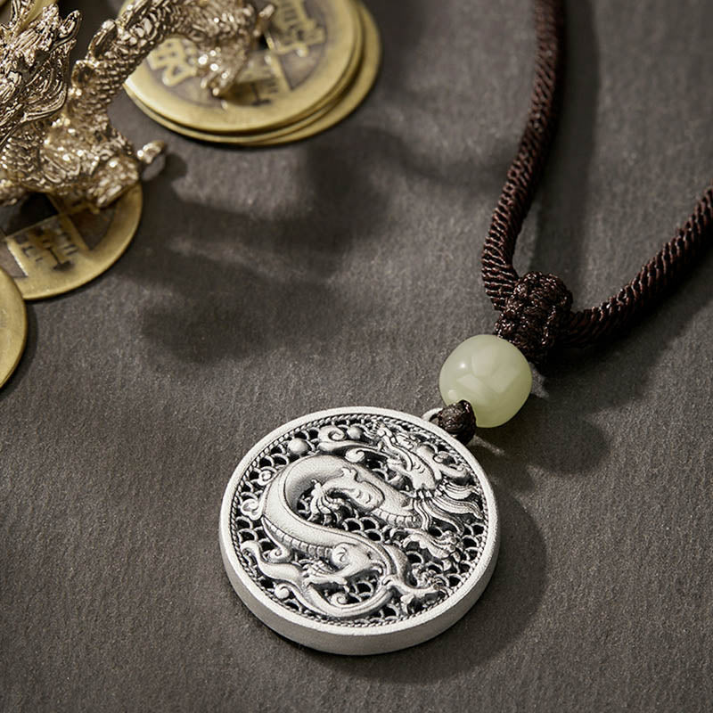999 Sterling Silber Dragon Fu Charakter Hetian Jade Halskette