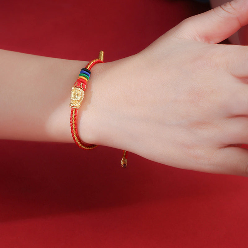 999 Sterling Silber Drachen Glück Armband Bunte Seil