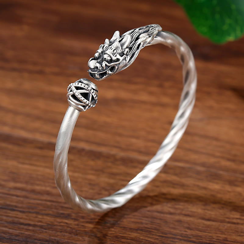 999 Sterling Silber Drachen Glück Stärke Manschettenarmband