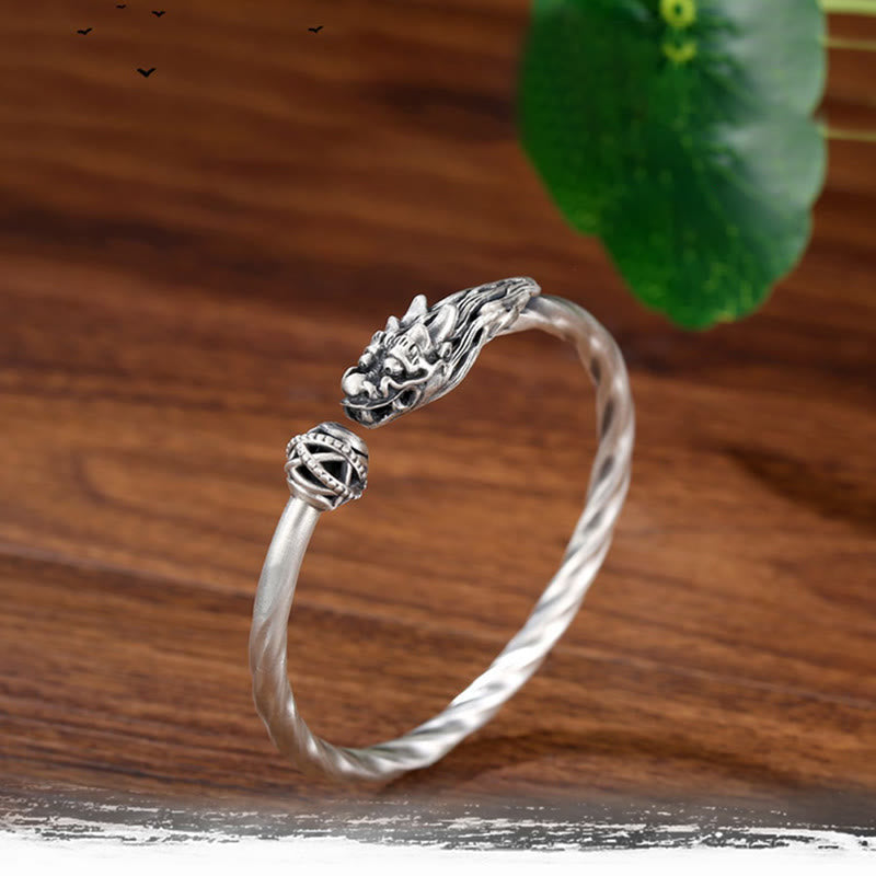 999 Sterling Silber Drachen Glück Stärke Manschettenarmband