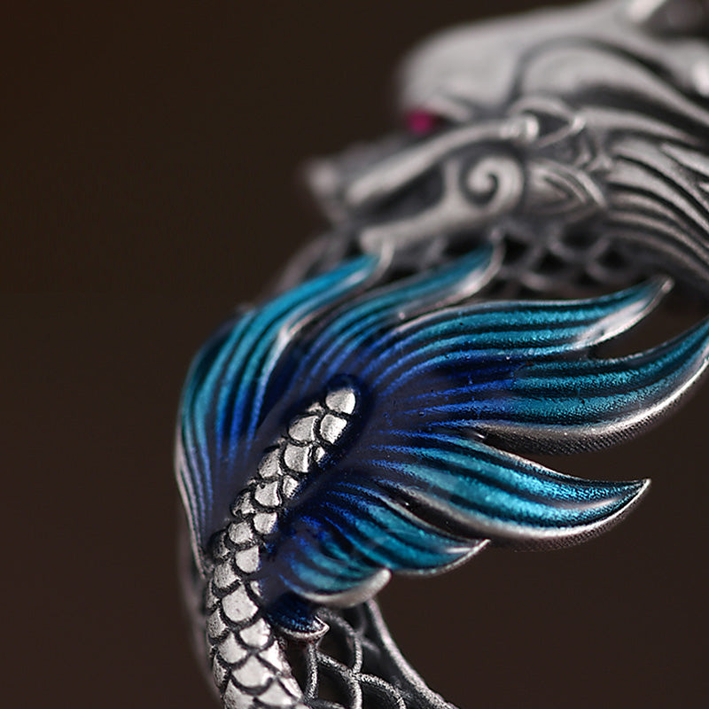 Drachenhalskette aus 999er Sterlingsilber mit Friedensschnalle für glückverheißenden Erfolg