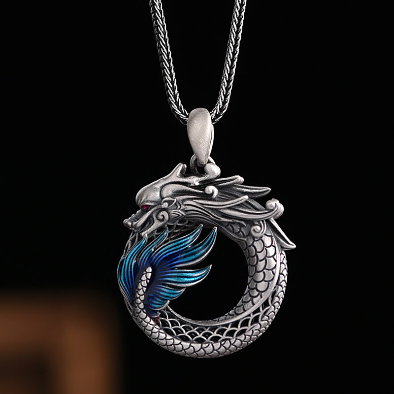 Drachenhalskette aus 999er Sterlingsilber mit Friedensschnalle für glückverheißenden Erfolg