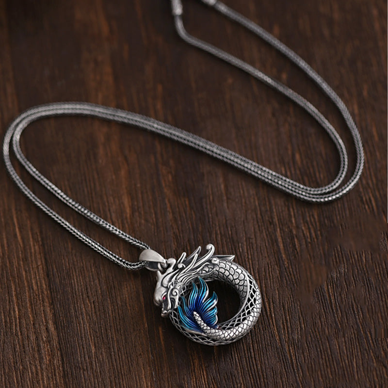 Drachenhalskette aus 999er Sterlingsilber mit Friedensschnalle für glückverheißenden Erfolg