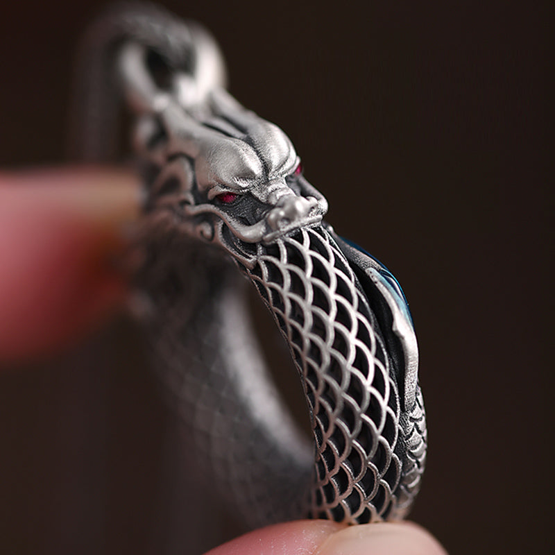 Drachenhalskette aus 999er Sterlingsilber mit Friedensschnalle für glückverheißenden Erfolg