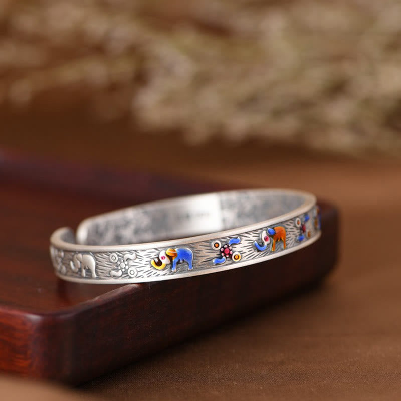 999 Sterling Silber Elefant Stärke Weisheit Armband Manschette