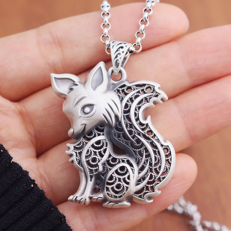 Halskette mit spirituellem Segen aus 999 Sterlingsilber mit Fuchsmuster
