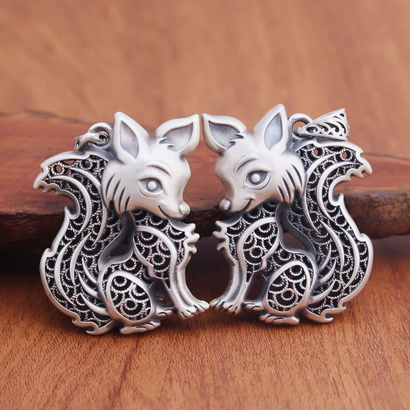 Halskette mit spirituellem Segen aus 999 Sterlingsilber mit Fuchsmuster