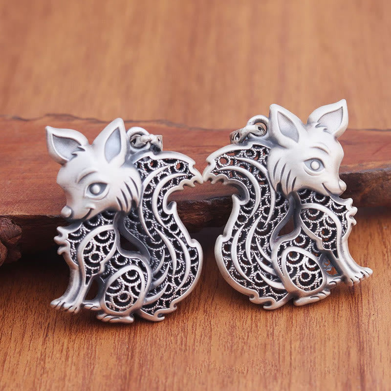 Halskette mit spirituellem Segen aus 999 Sterlingsilber mit Fuchsmuster