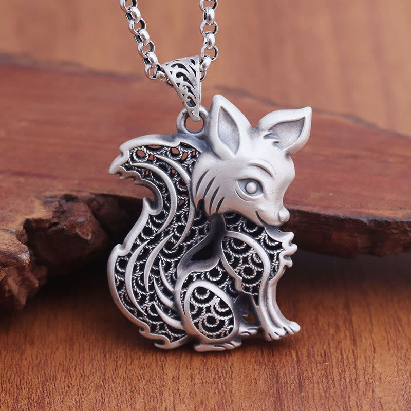 Halskette mit spirituellem Segen aus 999 Sterlingsilber mit Fuchsmuster