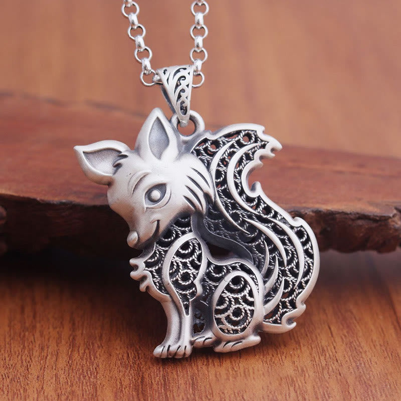 Halskette mit spirituellem Segen aus 999 Sterlingsilber mit Fuchsmuster