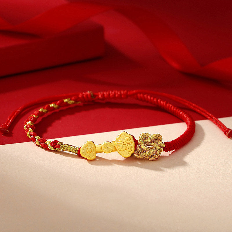 999 Sterling Silber Fu Charakter Glück Seil Armband