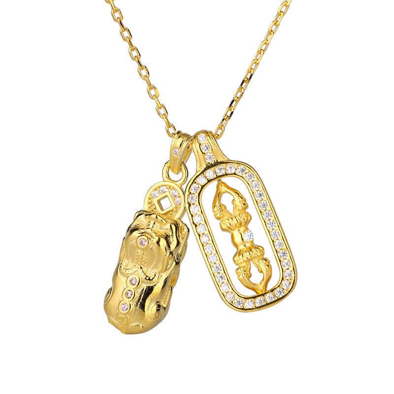 999 Sterling Silber Golden Pixiu Vajra Reichtum Halskette Anhänger