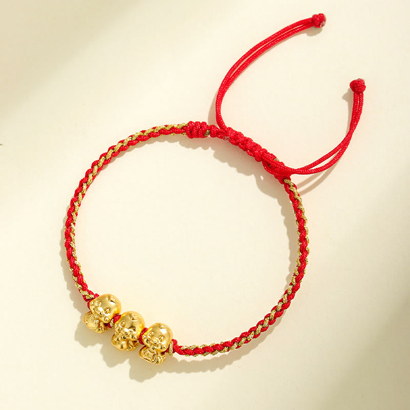 999 Sterling Silber Goldene Schlange Rote Schnur Armband für Schutz