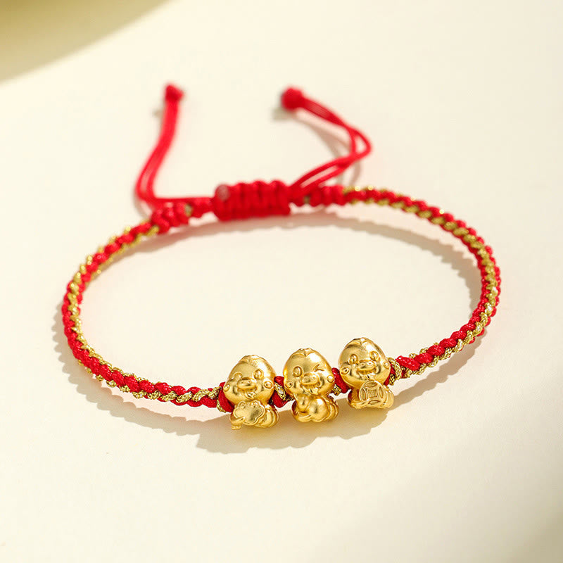 999 Sterling Silber Goldene Schlange Rote Schnur Armband für Schutz