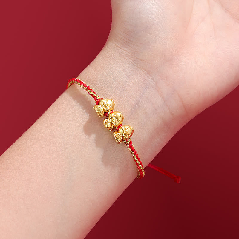 999 Sterling Silber Goldene Schlange Rote Schnur Armband für Schutz