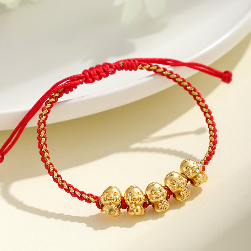 999 Sterling Silber Goldene Schlange Rote Schnur Armband für Schutz