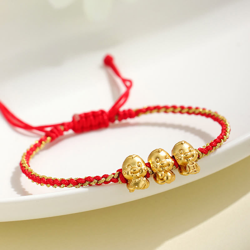 999 Sterling Silber Goldene Schlange Rote Schnur Armband für Schutz