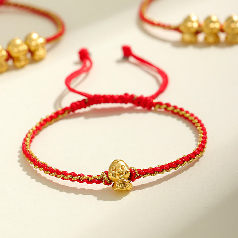 999 Sterling Silber Goldene Schlange Rote Schnur Armband für Schutz